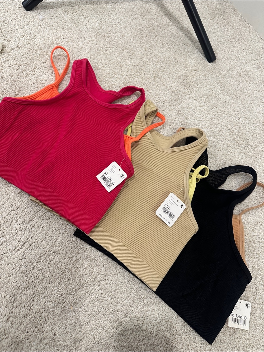 FP Movement by Free People Ribbed Crop Tank Trio — Hot Pink, Tan, Black